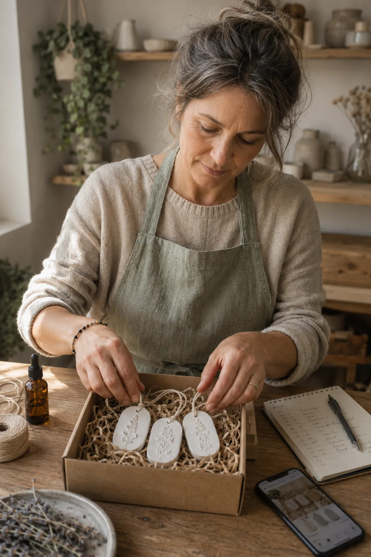 Packing handmade aroma stone gift boxes to sell